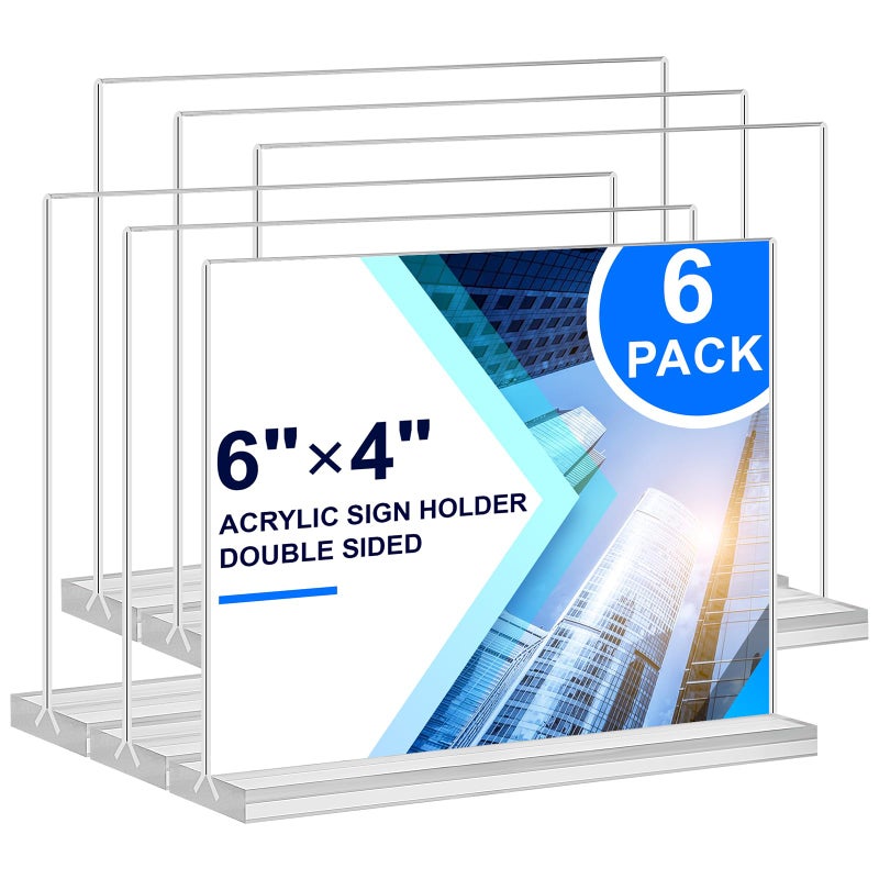 DunGu Acrylic Sign Holder 6x4,6 Pack Clear Sign Holder Double Sided Table Menu Horizontal Desktop Display Stand Paper Flyer Holder Tabletop Sign Holder Suitable for Restaurants, Office, Store, Hotels - Image 1